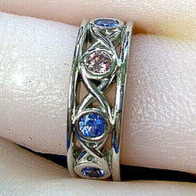 Load image into Gallery viewer, Earth Mined Pink Diamond and Sapphire Wedding Band Art Deco Platinum Etenity Anniversary Ring 7