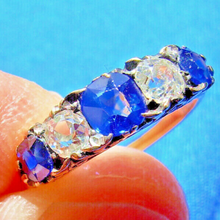 Load image into Gallery viewer, 1.24 carat Earth mined Cushion cut Diamond and Sapphire Deco Ring Antique Wedding Band 14k