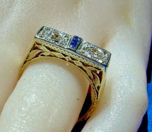 Load image into Gallery viewer, Genuine 1.05 carat European Diamond Sapphire Art Deco Engagement Ring Antique Toi et moi Size 8.5