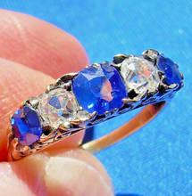 Load image into Gallery viewer, 1.24 carat Earth mined Cushion cut Diamond and Sapphire Deco Ring Antique Wedding Band 14k