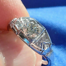 Load image into Gallery viewer, Earth mined 0.58 carat Diamond Deco Engagement Ring Antique Solitaire 14k Gold Size 6.5