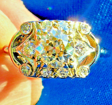 Load image into Gallery viewer, Genuine European Diamond Deco Engagement Ring Vintage Style 14k White Gold setting