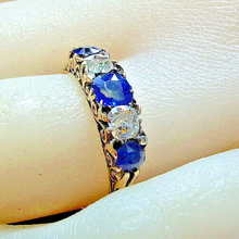 Load image into Gallery viewer, 1.24 carat Earth mined Cushion cut Diamond and Sapphire Deco Ring Antique Wedding Band 14k