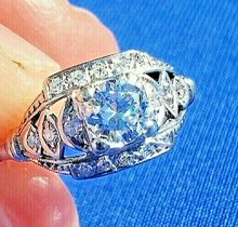 Load image into Gallery viewer, Earth mined 0.61 carat European Diamond Deco Engagement Ring Antique Geometric Design Platinum Solitaire size 5.5