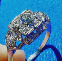 Load image into Gallery viewer, Genuine 0.64 carat European cut Diamond Deco Engagement Ring Vintage Antique Platinum Solitaire