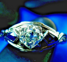 Load image into Gallery viewer, Earth mined Cushion cut Diamond and Sapphire Engagement Ring Antique 18k White Gold Solitare