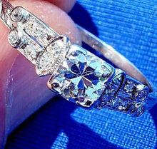 Load image into Gallery viewer, Earth mined European Diamond Art Deco Engagement Ring Antique Design Platinum Solitaire Setting