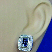 Load image into Gallery viewer, Earth Mined Diamond Sapphire Deco Earrings Vintage Style Geometric Stud 14k White Gold