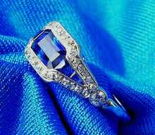 Load image into Gallery viewer, Earth mined Sapphire Diamond Art Deco Engagement Ring Antique Platinum setting