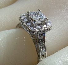 Load image into Gallery viewer, 1.3 carat Earth mined Diamond Deco Engagement Ring 14k White Gold Halo Setting