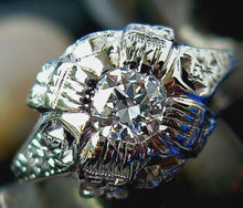 Load image into Gallery viewer, Genuine European Diamond Antique Deco Engagement Ring Vintage Solitaire 14k White Gold