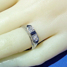 Load image into Gallery viewer, EARTH MINED Diamond Sapphire Deco Wedding Band Unique Antique 18k White Gold Belais Ring