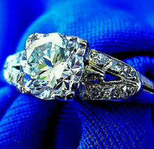 Load image into Gallery viewer, Earth mined European Diamond Deco Engagement Ring Vintage Design 14k White Gold Solitaire