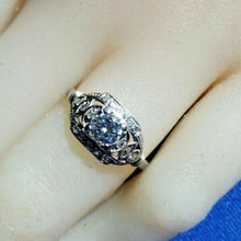 Load image into Gallery viewer, Earth mined 0.61 carat European Diamond Deco Engagement Ring Antique Geometric Design Platinum Solitaire size 5.5