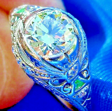 Load image into Gallery viewer, 1.35 carat Genuine European cut Diamond Art Deco Engagement Ring Antique Platinum Solitaire