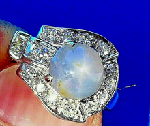 Load image into Gallery viewer, Earth mined 2 carat Star Sapphire Diamond Deco Engagement Ring Unique White gold Setting