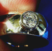 Load image into Gallery viewer, Earth mined Diamond Deco Engagement Ring Bezel set Designer Solitaire 14K White Gold