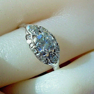 0.92 carat Earth mined European Diamond Engagement Ring Antique Deco Platinum Solitaire