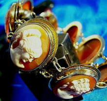 Load image into Gallery viewer, Genuine Antique Pictorial Cameo Solid 14k Rose Gold Victorian Bracelet 7.5" inch long