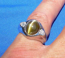 Load image into Gallery viewer, 12 CARAT Earth Mined Chrysoberyl Cats Eye Platinum Diamond Art Deco Ring