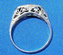 Load image into Gallery viewer, EARTH MINED Diamond Sapphire Deco Wedding Band Unique Antique 18k White Gold Belais Ring