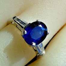 Load image into Gallery viewer, 3 Carat Earth mined Sapphire and Diamond Deco Engagement Ring Vintage Design Platinum Solitaire