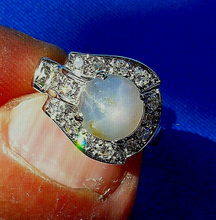 Load image into Gallery viewer, Earth mined 2 carat Star Sapphire Diamond Deco Engagement Ring Unique White gold Setting