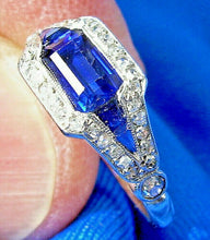Load image into Gallery viewer, Earth mined Sapphire Diamond Art Deco Engagement Ring Antique Platinum setting