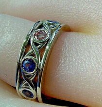 Load image into Gallery viewer, Earth Mined Pink Diamond and Sapphire Wedding Band Art Deco Platinum Etenity Anniversary Ring 7
