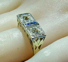 Load image into Gallery viewer, Genuine 1.05 carat European Diamond Sapphire Art Deco Engagement Ring Antique Toi et moi Size 8.5