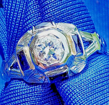 Load image into Gallery viewer, Earth mined Diamond Antique Engagement Ring Deco 18k White Gold Solitaire size 6