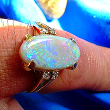 Load image into Gallery viewer, Genuine 3 Carat Opal Diamond Deco Engagement Ring Original 14k Setting.