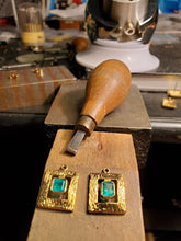 Load image into Gallery viewer, 2 Carat Earth mined Emerald Deco design Earrings Unique Vintage Style Dangles 14k Gold