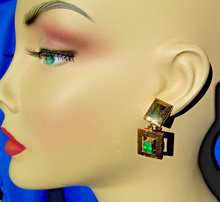 Load image into Gallery viewer, 2 Carat Earth mined Emerald Deco design Earrings Unique Vintage Style Dangles 14k Gold