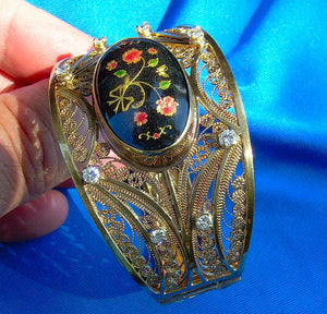 Elegant Earth mine Diamond Art Deco European Bracelet Cuff Filigree Bangle 14k Gold