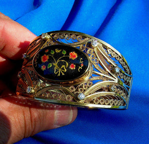 Elegant Earth mine Diamond Art Deco European Bracelet Cuff Filigree Bangle 14k Gold