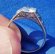 Load image into Gallery viewer, 1.53 Carat Earth Mined Diamond Art Deco Engagement Ring Antique Setting 14k White Gold Size 8.25
