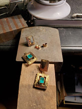 Load image into Gallery viewer, 2 Carat Earth mined Emerald Deco design Earrings Unique Vintage Style Dangles 14k Gold