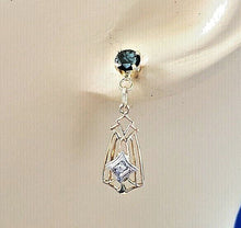 Load image into Gallery viewer, Rose cut Sapphire Diamond Deco Design Earrings Unique Vintage Dangles 14k Gold