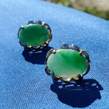 Load image into Gallery viewer, Elagant Jade and Diamond Vintage Earrings Exciting Deco Design Solid 14k Gold Setting
