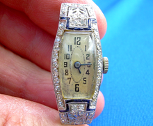 Load image into Gallery viewer, Earth mined Diamond Sapphire Deco Platinum Ladies Watch 1920s Vintage Design Case
