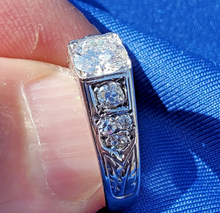 Load image into Gallery viewer, Earth Mined Diamond Art Deco Ring Unique Vintage Setting 14k White Gold Size 8.25
