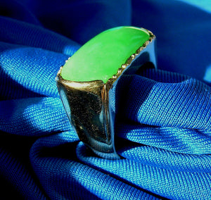Genuine Earth mined Jade Antique Ring Unique Design Art Deco Solid 18k Gold Setting size 8.75
