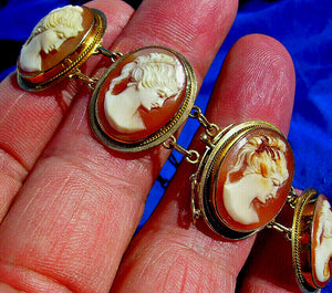 Genuine Antique Pictorial Cameo Solid 14k Rose Gold Victorian Bracelet 7.5" inch long