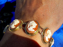 Load image into Gallery viewer, Genuine Antique Pictorial Cameo Solid 14k Rose Gold Victorian Bracelet 7.5&quot; inch long
