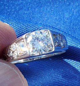 Earth Mined Diamond Art Deco Ring Unique Vintage Setting 14k White Gold Size 8.25