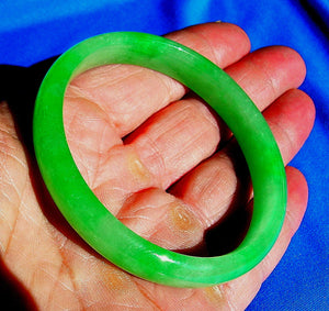 Earth Mined green Jade Antique Bangle Old Semi Translucent Bracelet