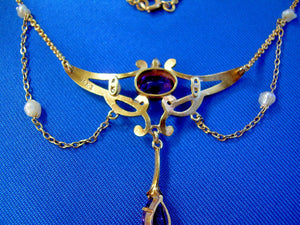 Diamond Amethyst Antique Necklace Art Deco Guilloche Enamel Krementz 14k