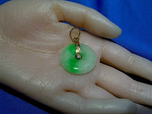 Load image into Gallery viewer, Exotic Genuine Jade and Diamond Vintage Deco Vivid Green and White Disc Pendant 18k Gold Charm
