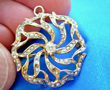 Load image into Gallery viewer, Genuine Diamond and pearl Antique Pendant Nouveau 14k Gold Floral Brooch
